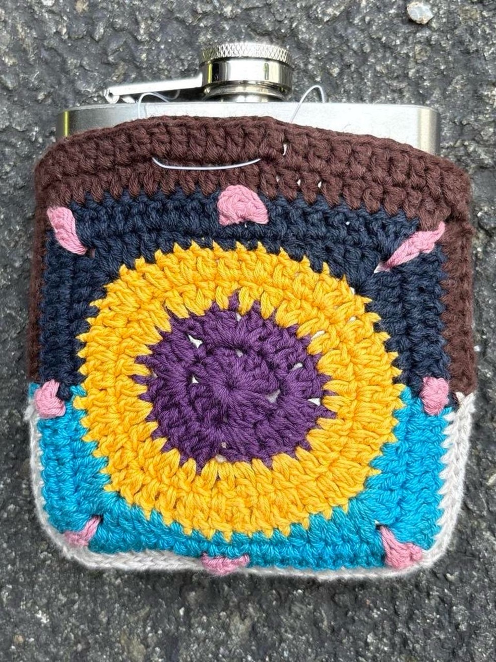 NEW Urban Outfitters Crochet flask cover with flower design